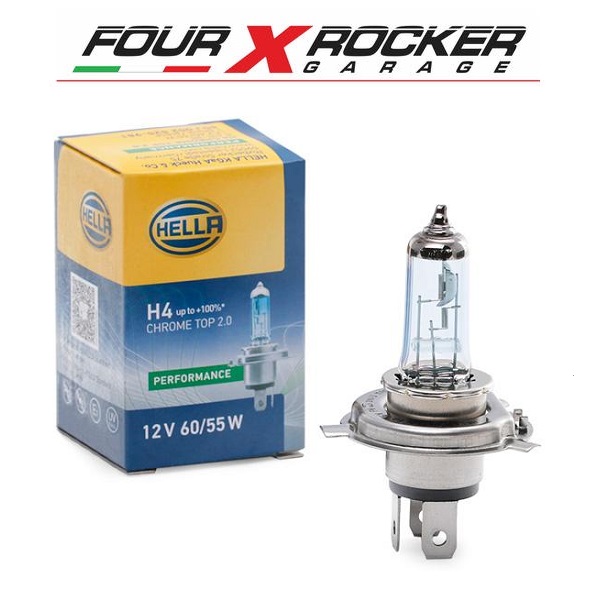 LAMPADA LAMPADINA ALLOGENA FARO HELLA H4 P 43t 12V 60/55W - Four X Rocker